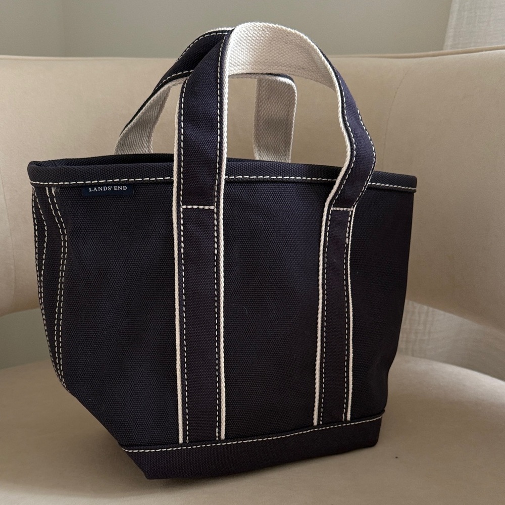 Land’s End Small Canvas Tote Bag with Contrast Stitching - Navy & White
